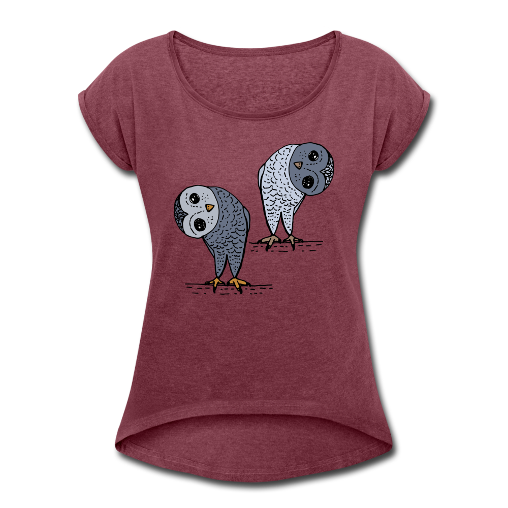 Staunende Eulen - Frauen T-Shirt mit gerollten Ärmeln - Hinter dem Mond
