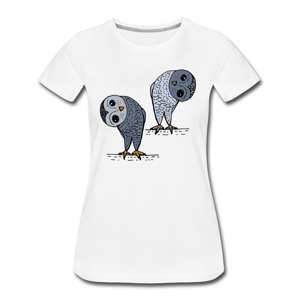 Staunende Eulen - Frauen Premium Bio T-Shirt - Hinter dem Mond
