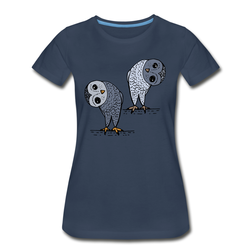 Staunende Eulen - Frauen Premium Bio T-Shirt - Hinter dem Mond