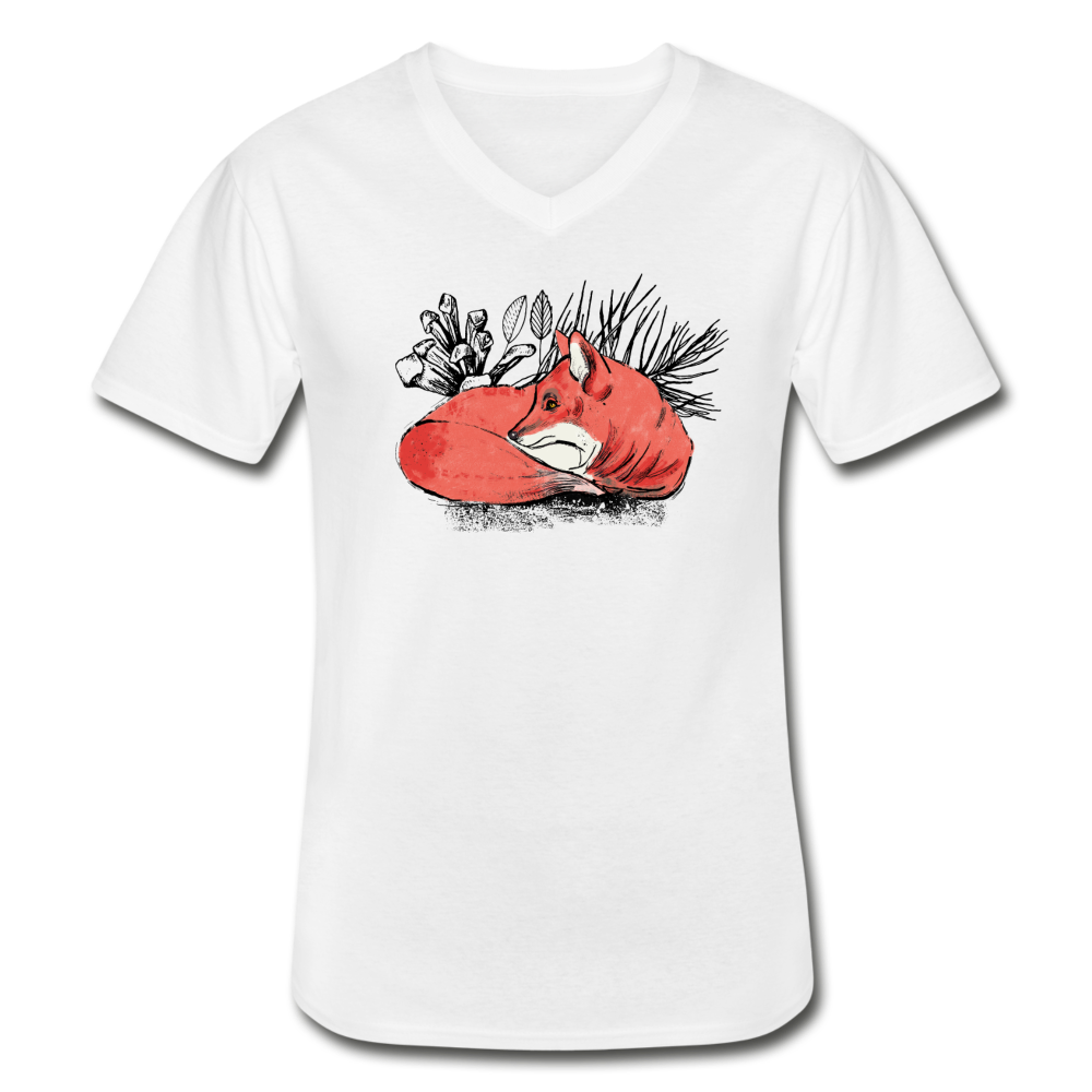 Klassisches Männer-T-Shirt mit V-Ausschnitt - "Ruhender Fuchs" - Hinter dem Mond