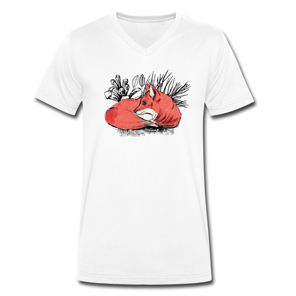Männer Bio-T-Shirt mit V-Ausschnitt - "Ruhender Fuchs" - Hinter dem Mond