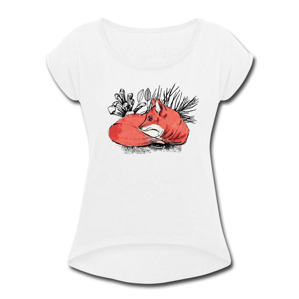 Frauen T-Shirt mit gerollten Ärmeln - "Ruhender Fuchs" - Hinter dem Mond