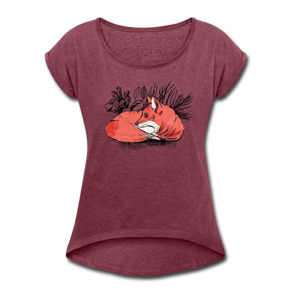 Frauen T-Shirt mit gerollten Ärmeln - "Ruhender Fuchs" - Hinter dem Mond