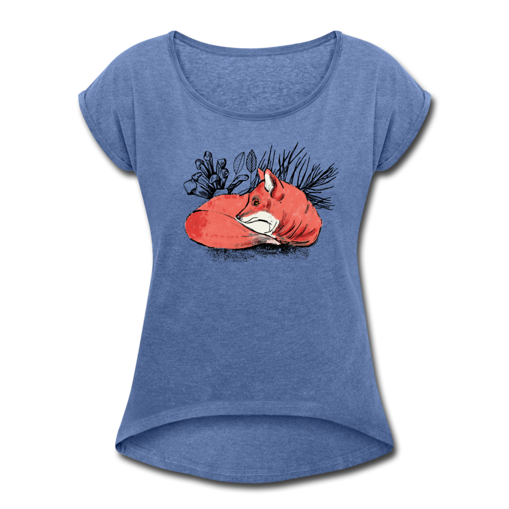 Frauen T-Shirt mit gerollten Ärmeln - "Ruhender Fuchs" - Hinter dem Mond
