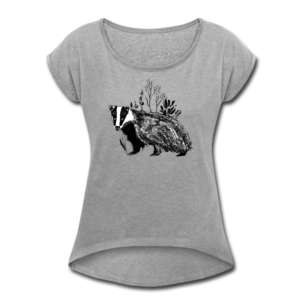 Frauen T-Shirt mit gerollten Ärmeln - "Dachs im Gras" - Hinter dem Mond