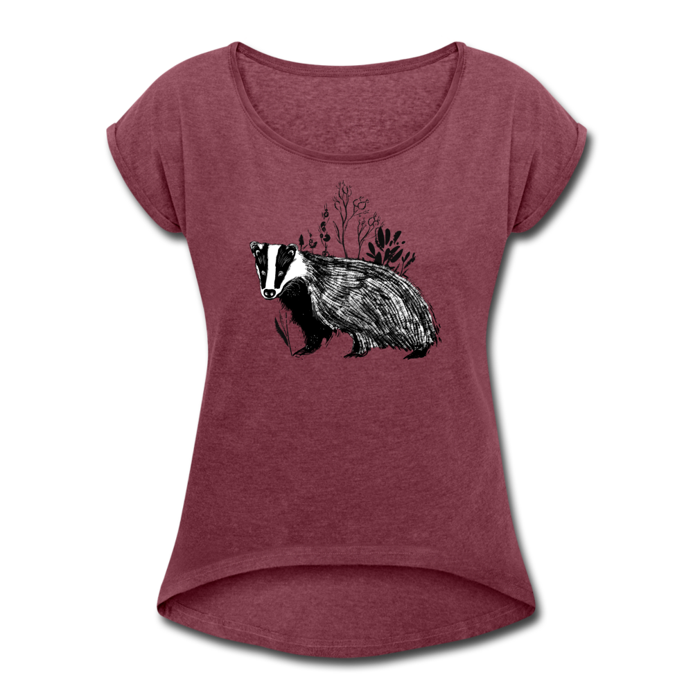 Frauen T-Shirt mit gerollten Ärmeln - "Dachs im Gras" - Hinter dem Mond