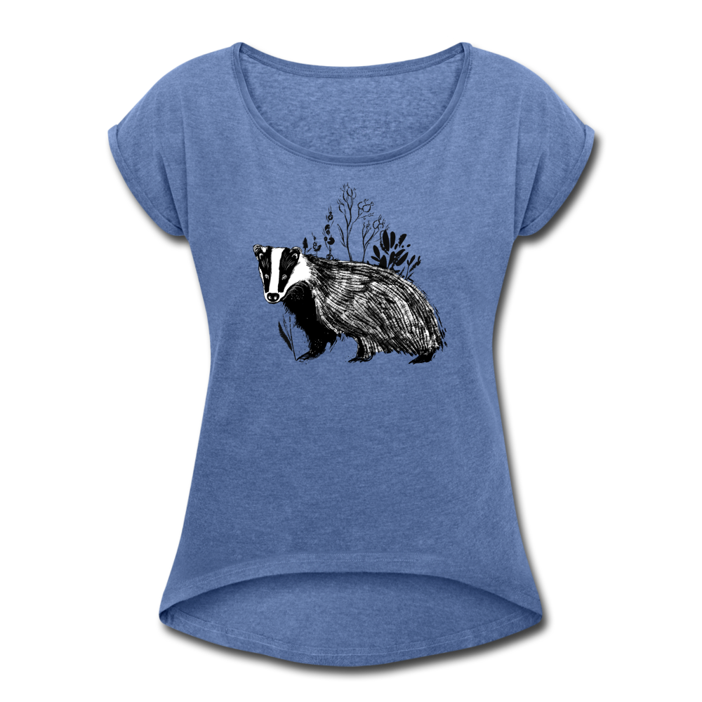 Frauen T-Shirt mit gerollten Ärmeln - "Dachs im Gras" - Hinter dem Mond
