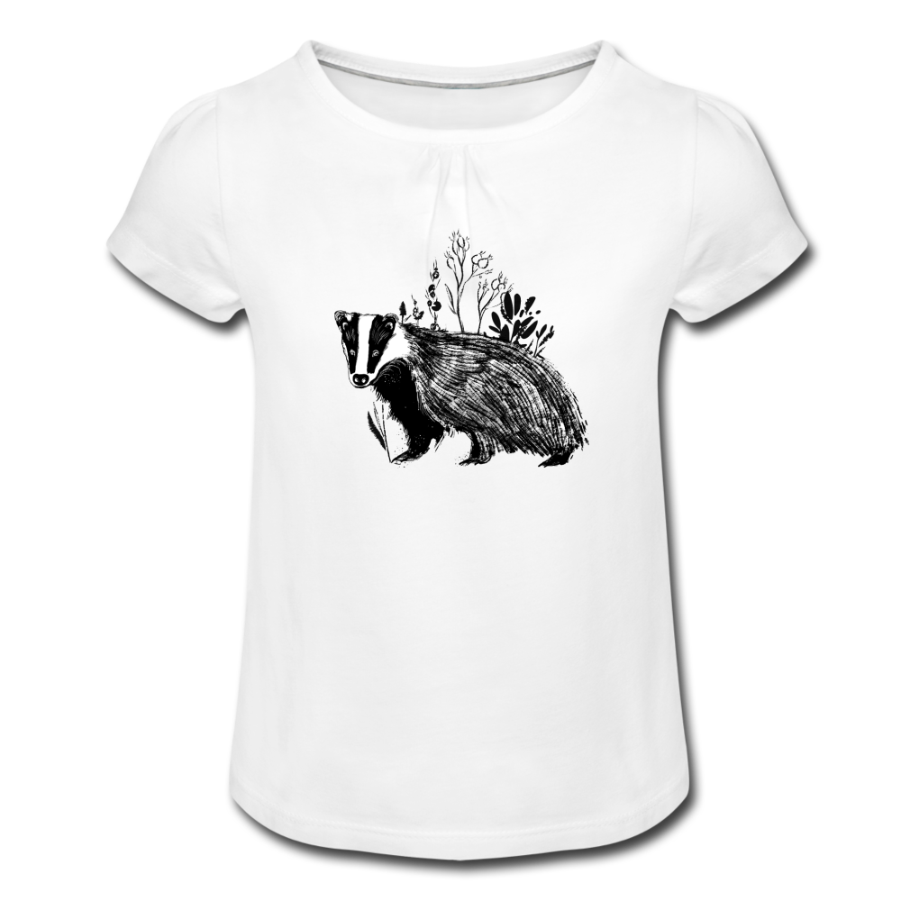 Mädchen-T-Shirt mit Raffungen - "Dachs im Gras" - Hinter dem Mond