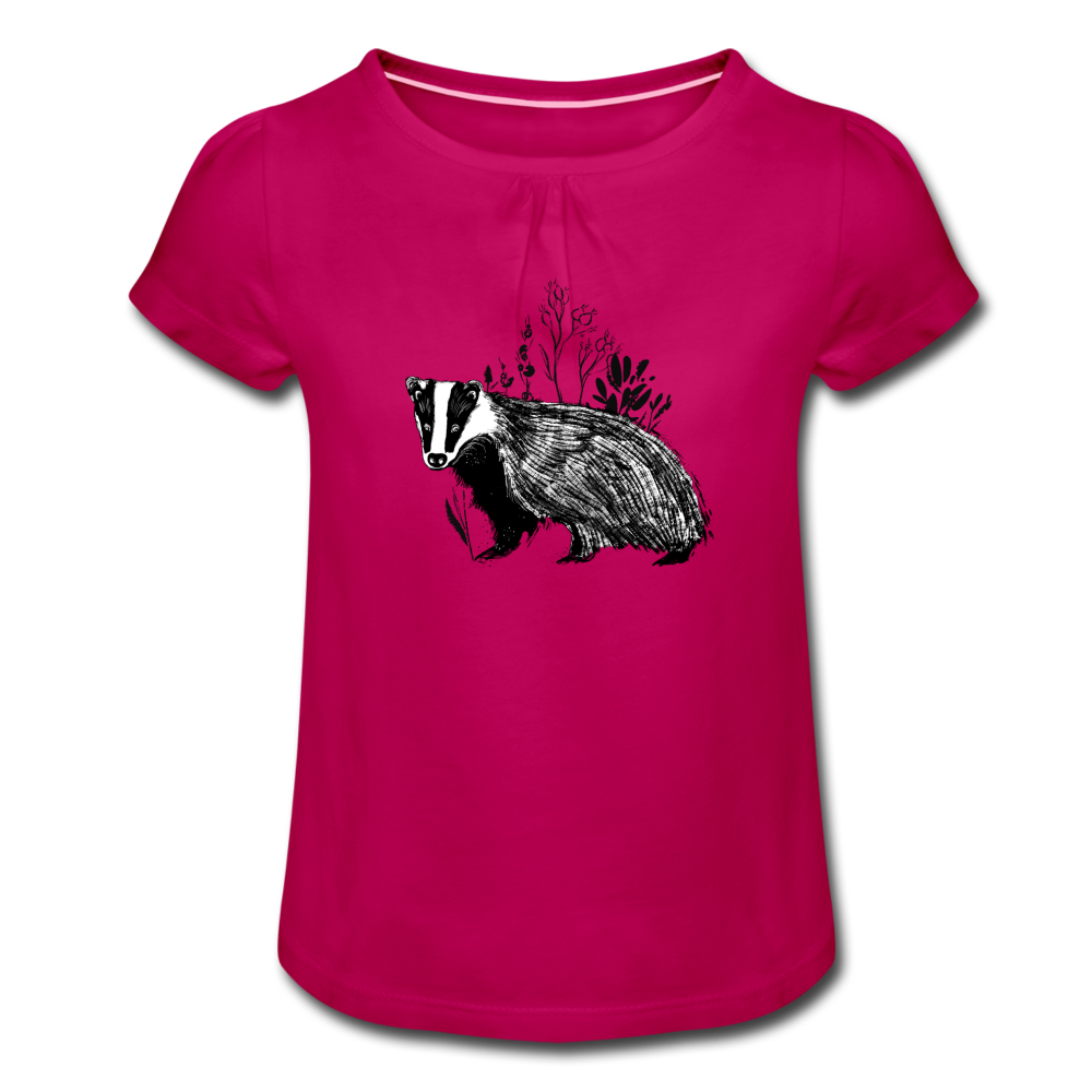 Mädchen-T-Shirt mit Raffungen - "Dachs im Gras" - Hinter dem Mond