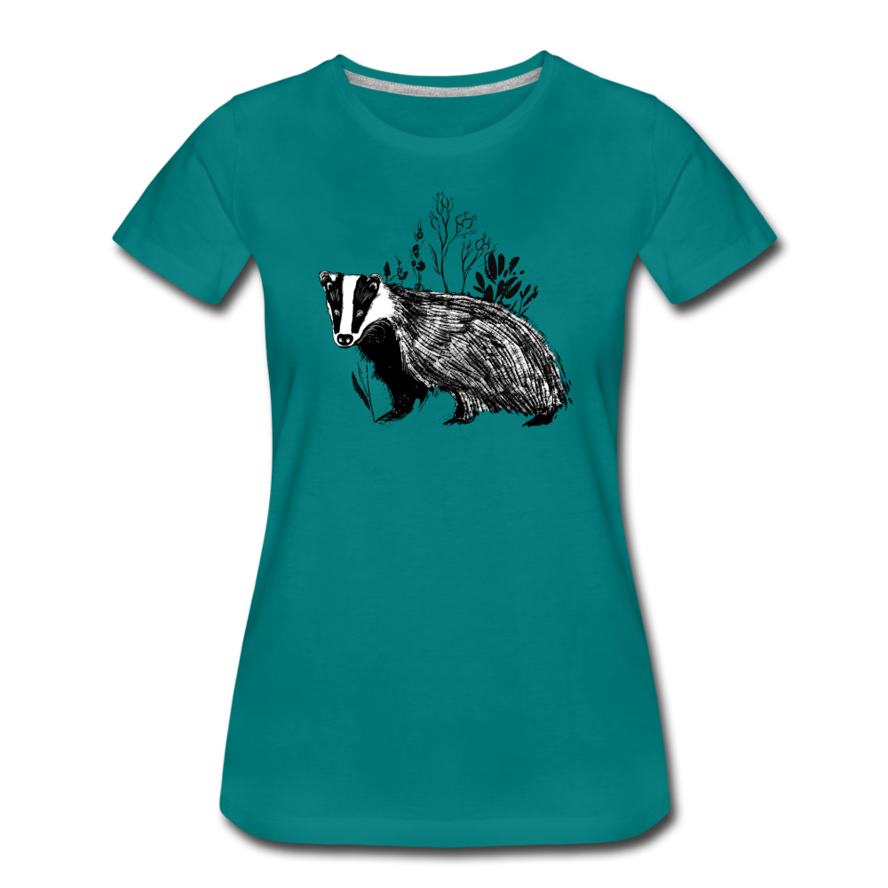 Frauen Premium T-Shirt "Dachs im Gras" - Hinter dem Mond