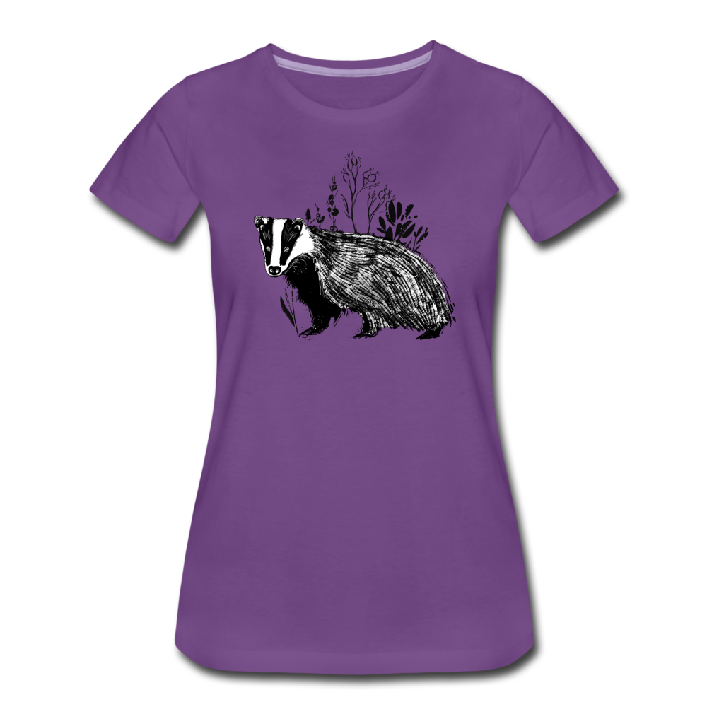 Frauen Premium T-Shirt "Dachs im Gras" - Hinter dem Mond