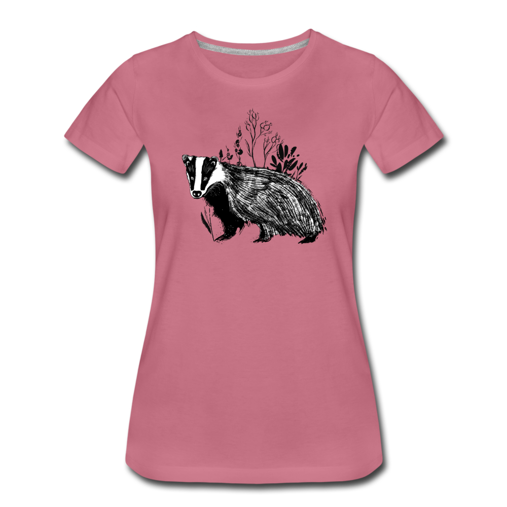 Frauen Premium T-Shirt "Dachs im Gras" - Hinter dem Mond