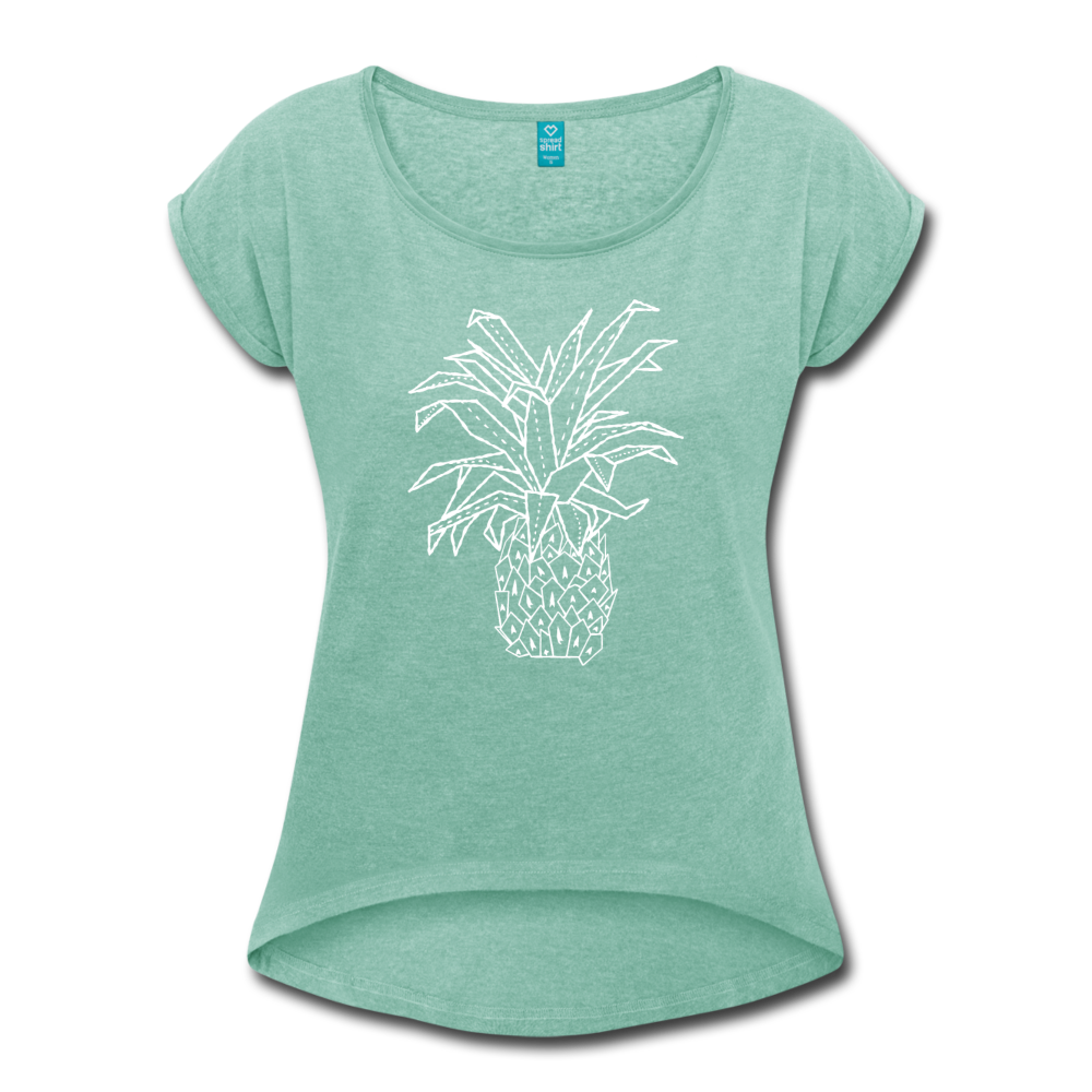 Frauen T-Shirt mit gerollten Ärmeln - "Grafische Ananas" - Hinter dem Mond