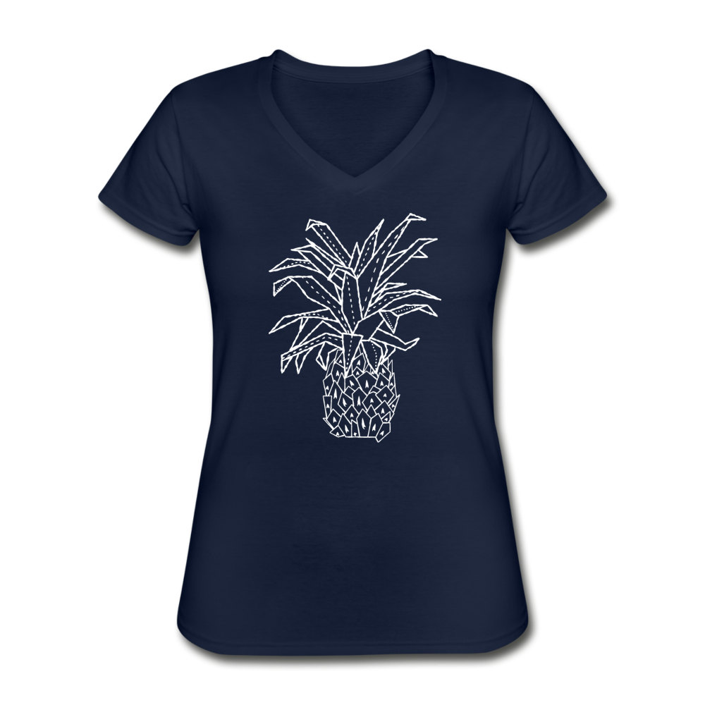 Klassisches Frauen-T-Shirt mit V-Ausschnitt -"Grafische Ananas" - Hinter dem Mond