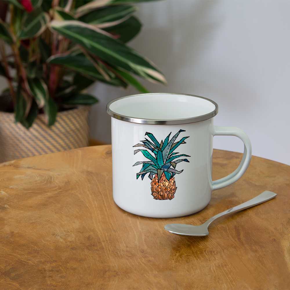 Emaille-Tasse "Ananas Bronze" - weiß