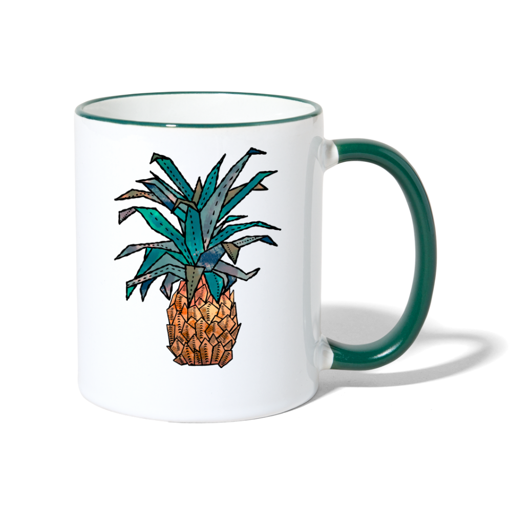 Tasse zweifarbig "Ananas Bronze" - Weiß/Dunkelgrün