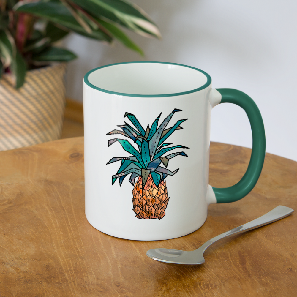 Tasse zweifarbig "Ananas Bronze" - Weiß/Dunkelgrün
