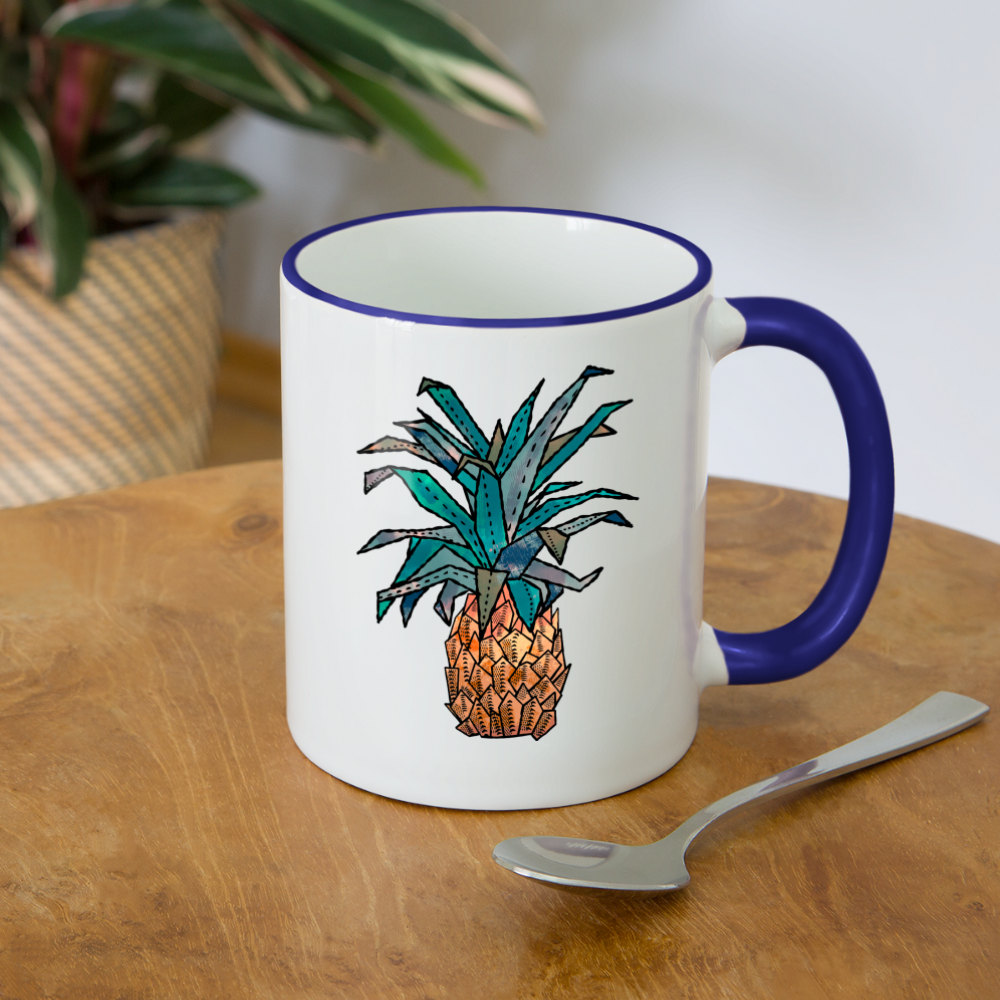 Tasse zweifarbig "Ananas Bronze" - Weiß/Kobaltblau