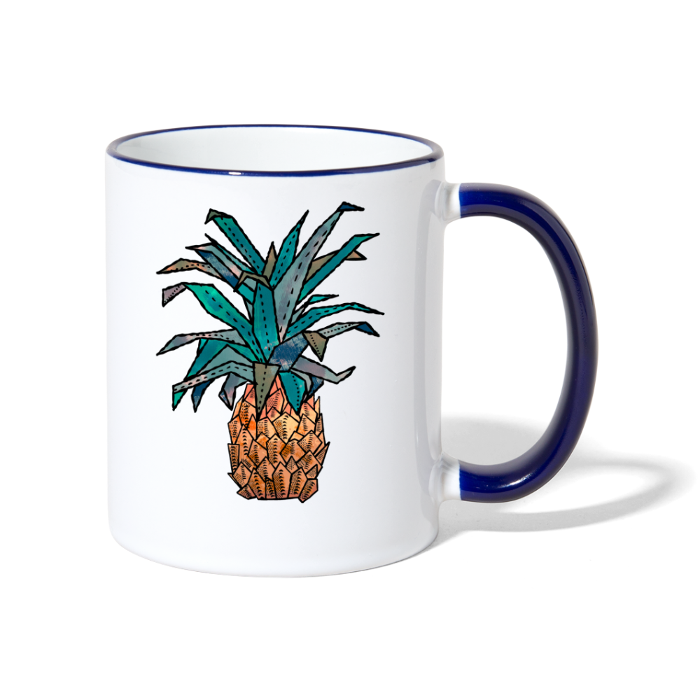Tasse zweifarbig "Ananas Bronze" - Weiß/Kobaltblau