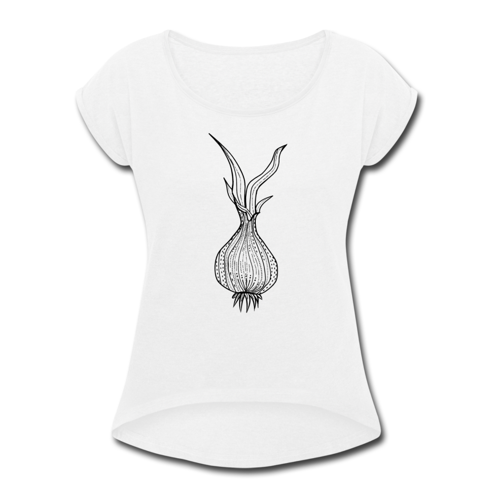 Frauen T-Shirt mit gerollten Ärmeln - "Doodle Zwiebel" - Hinter dem Mond