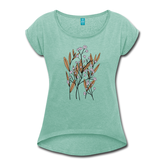 Frauen T-Shirt mit gerollten Ärmeln - "Hygge Herbstgras" - Hinter dem Mond
