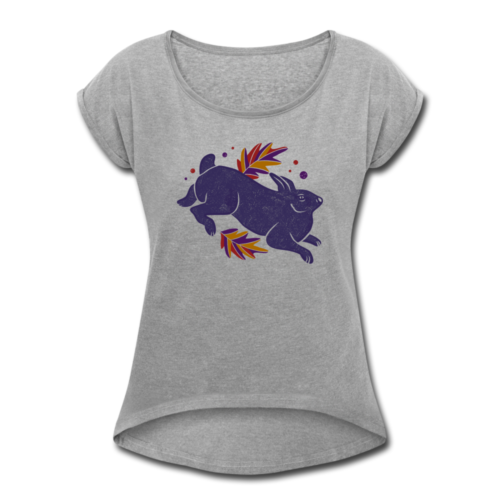 Frauen T-Shirt mit gerollten Ärmeln - "Hase im Laub" - Hinter dem Mond
