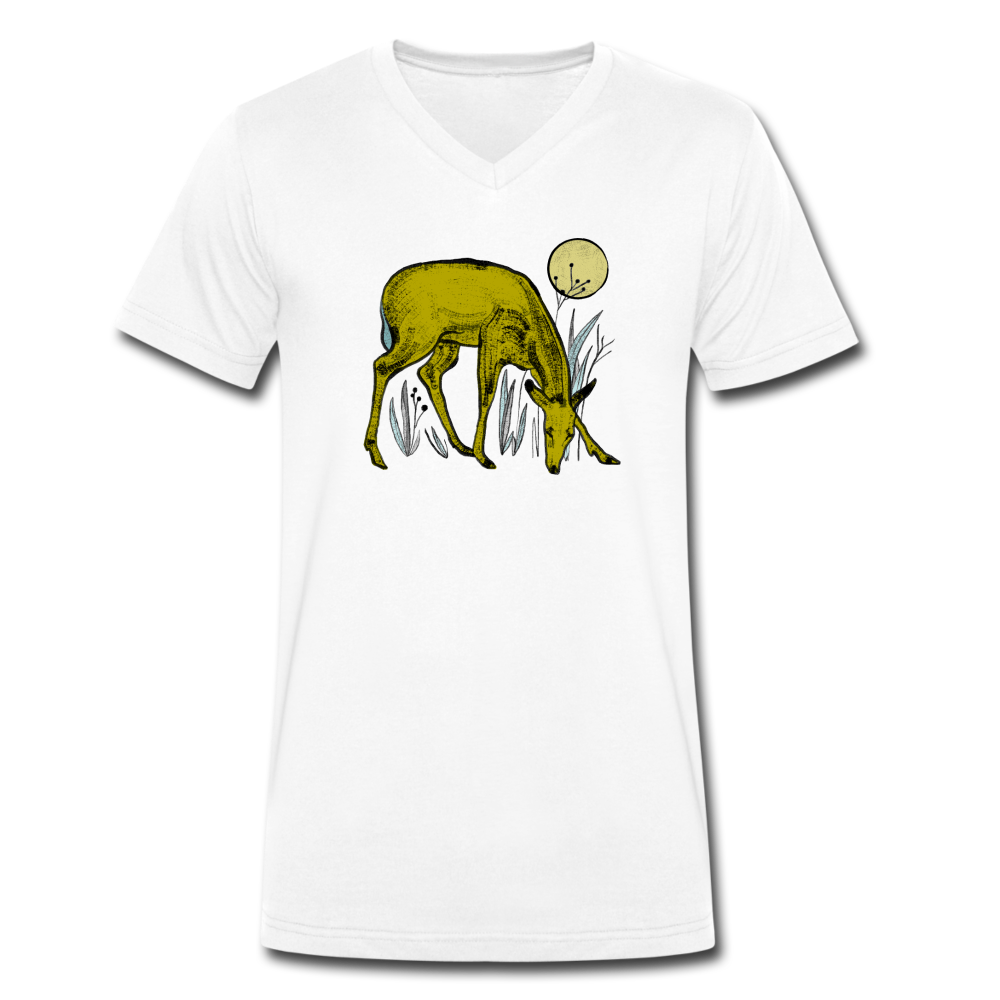 Männer Bio-T-Shirt mit V-Ausschnitt- Reh in Olive - Hinter dem Mond