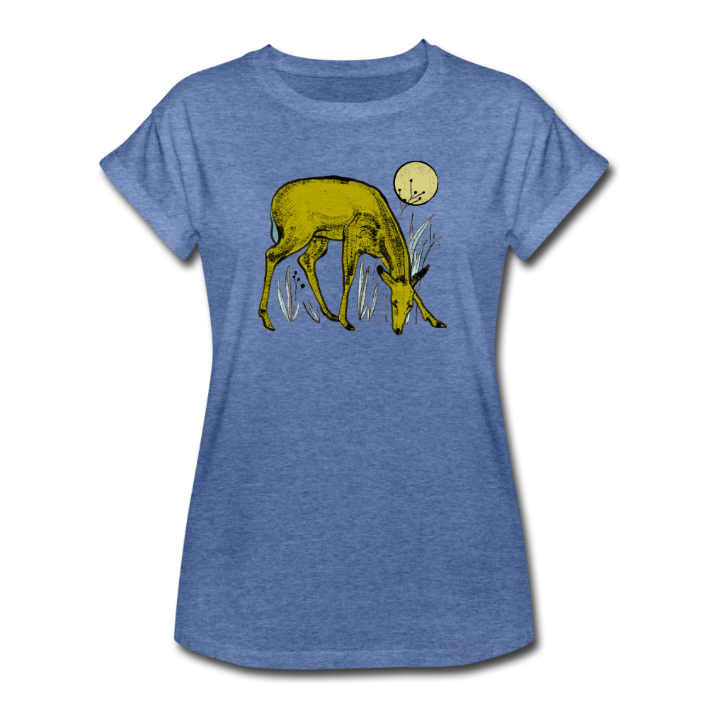 Frauen Oversize T-Shirt - "Reh in Olive" - Hinter dem Mond