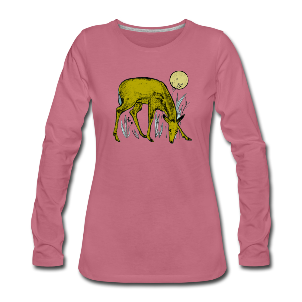 Frauen Premium Langarmshirt - "Reh in Olive" - Hinter dem Mond