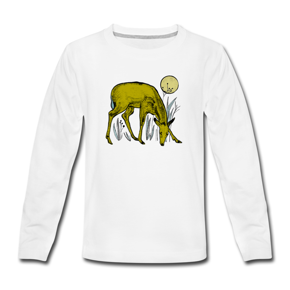 Teenager Premium Langarmshirt - "Reh in Olive" - Hinter dem Mond