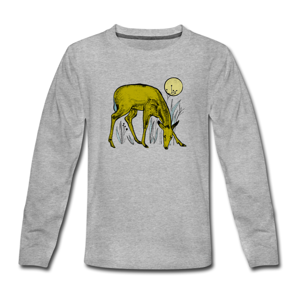 Teenager Premium Langarmshirt - "Reh in Olive" - Hinter dem Mond