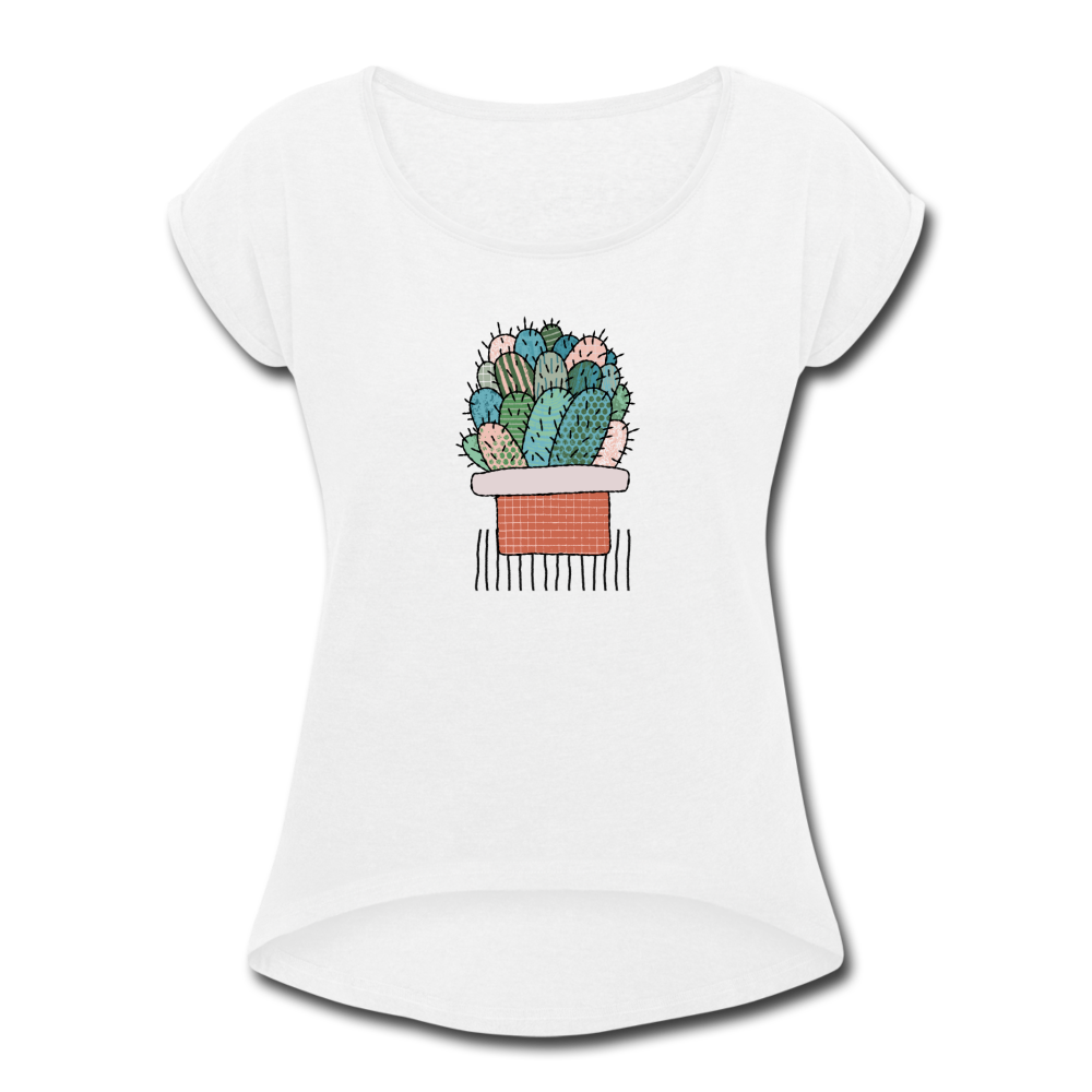 Frauen T-Shirt mit gerollten Ärmeln - "Kaktus in Terracotta" - Hinter dem Mond