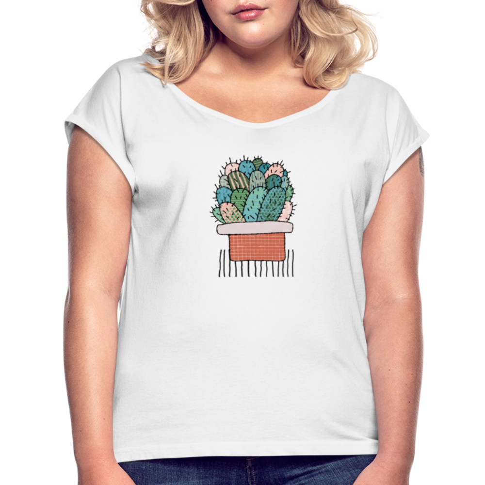 Frauen T-Shirt mit gerollten Ärmeln - "Kaktus in Terracotta" - Hinter dem Mond