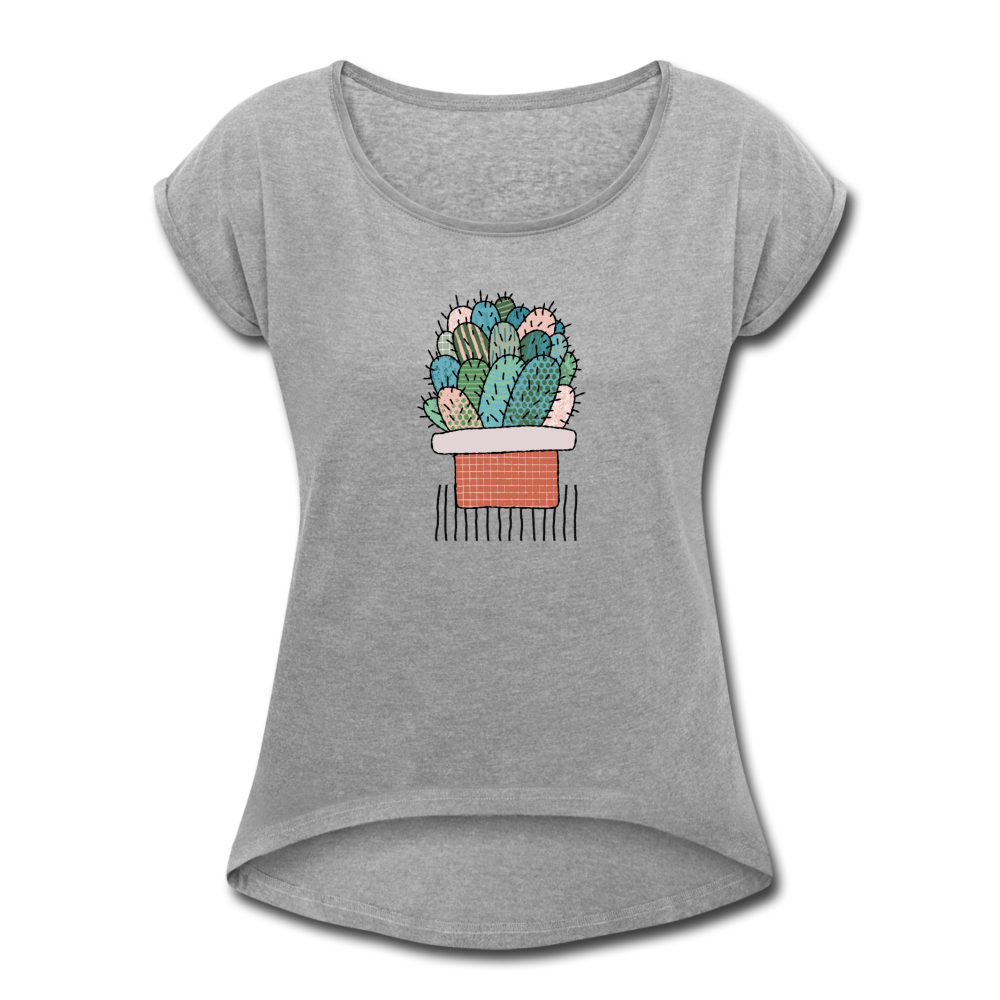 Frauen T-Shirt mit gerollten Ärmeln - "Kaktus in Terracotta" - Hinter dem Mond