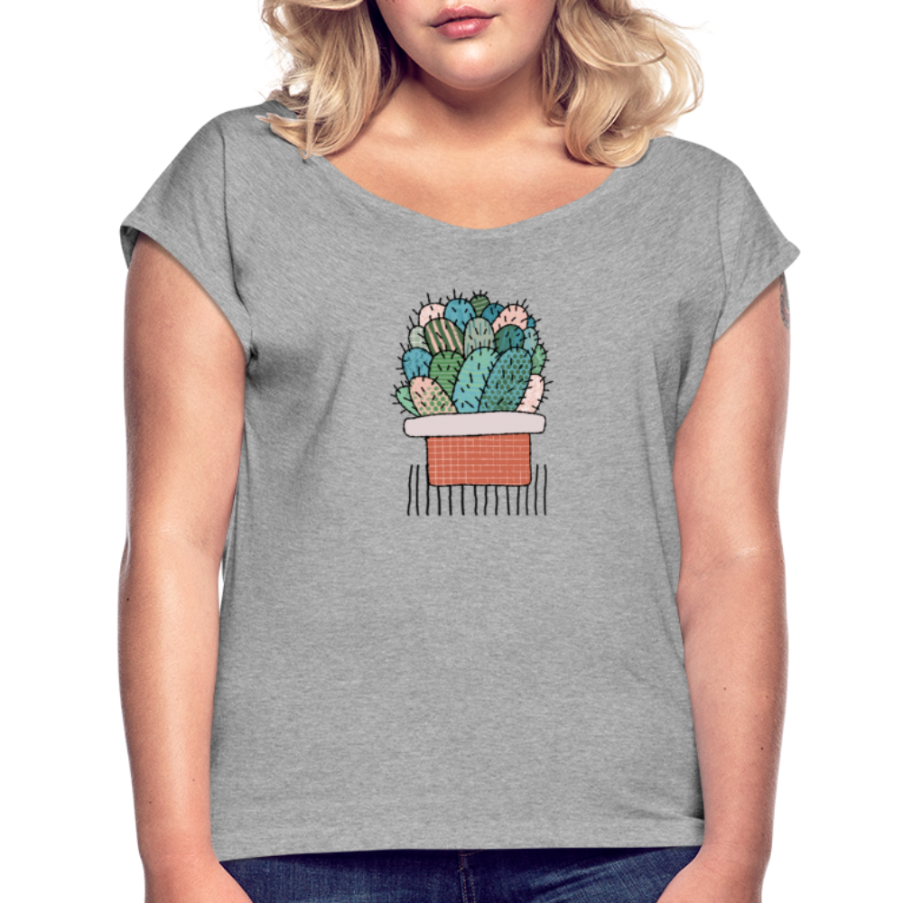 Frauen T-Shirt mit gerollten Ärmeln - "Kaktus in Terracotta" - Hinter dem Mond