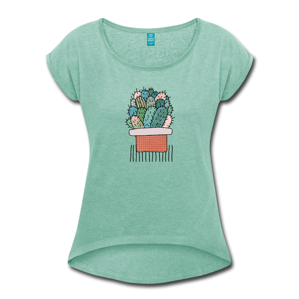 Frauen T-Shirt mit gerollten Ärmeln - "Kaktus in Terracotta" - Hinter dem Mond