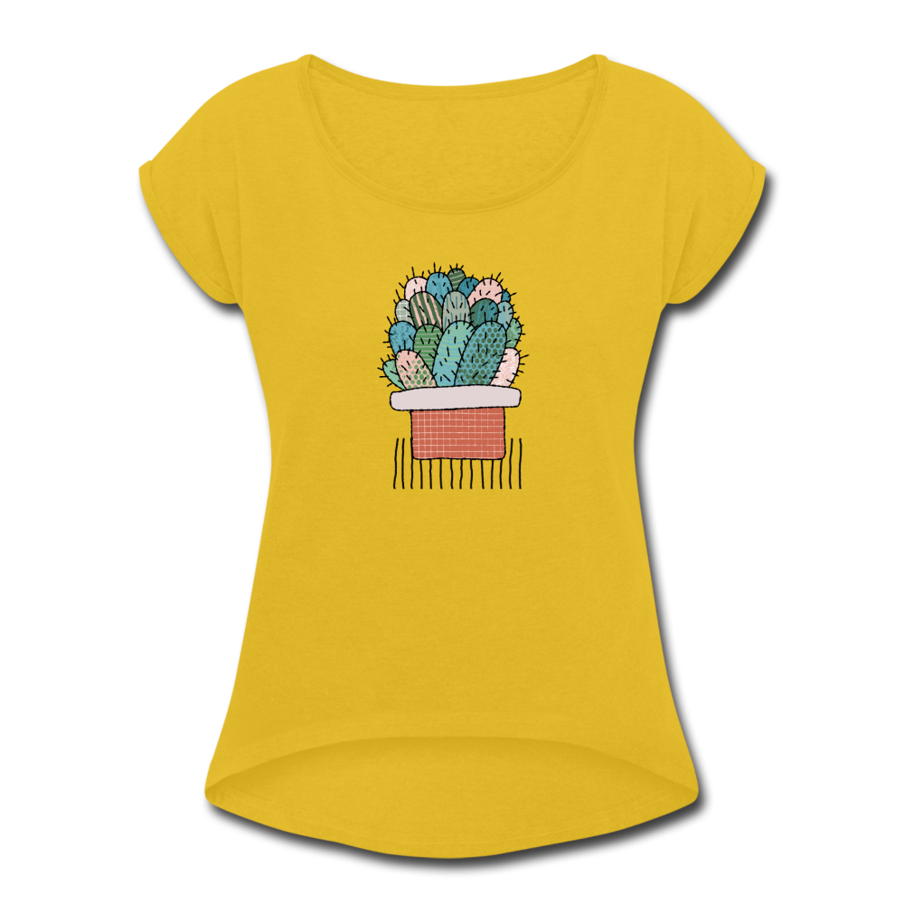 Frauen T-Shirt mit gerollten Ärmeln - "Kaktus in Terracotta" - Hinter dem Mond