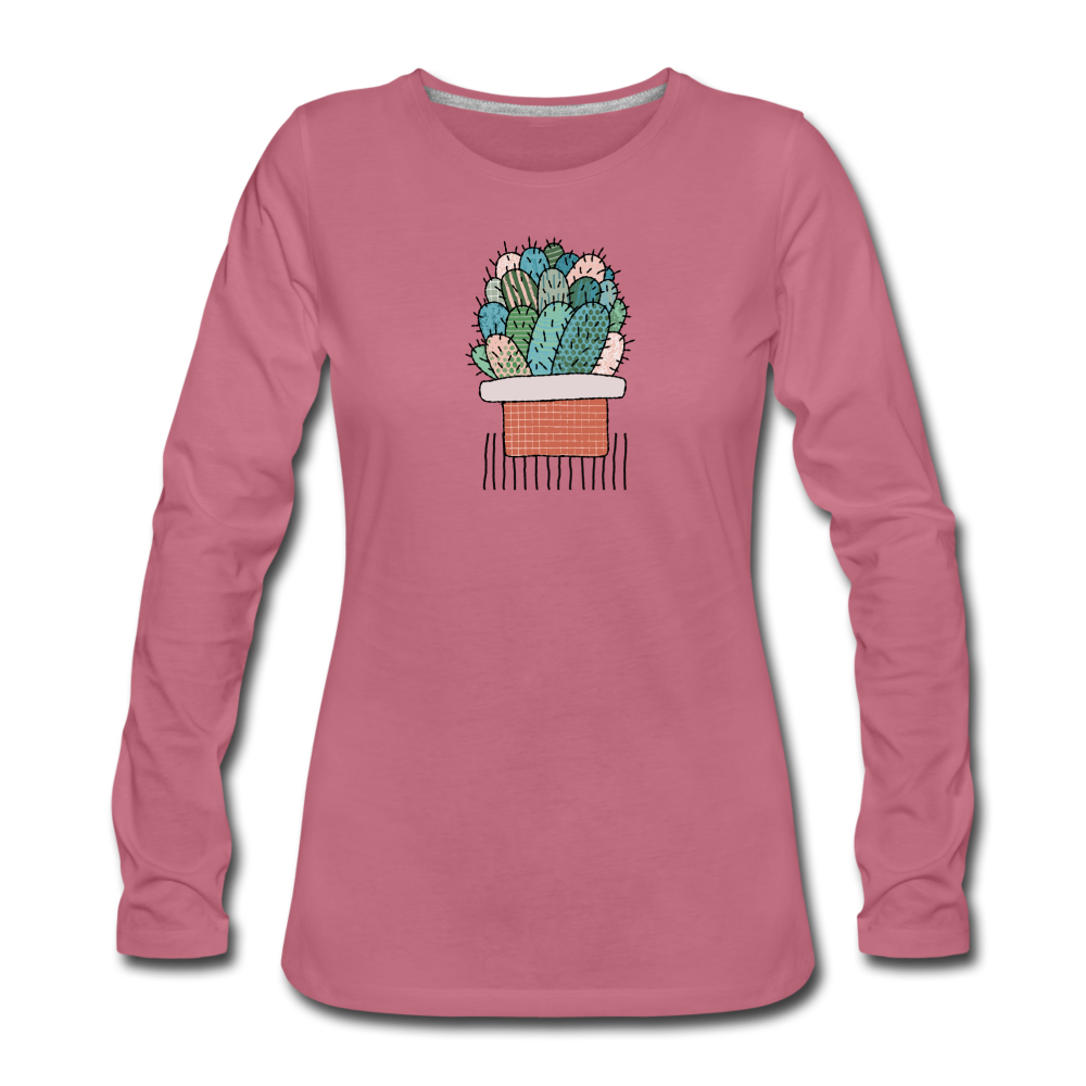 Frauen Premium Langarmshirt - "Kaktus in Terracotta" - Hinter dem Mond