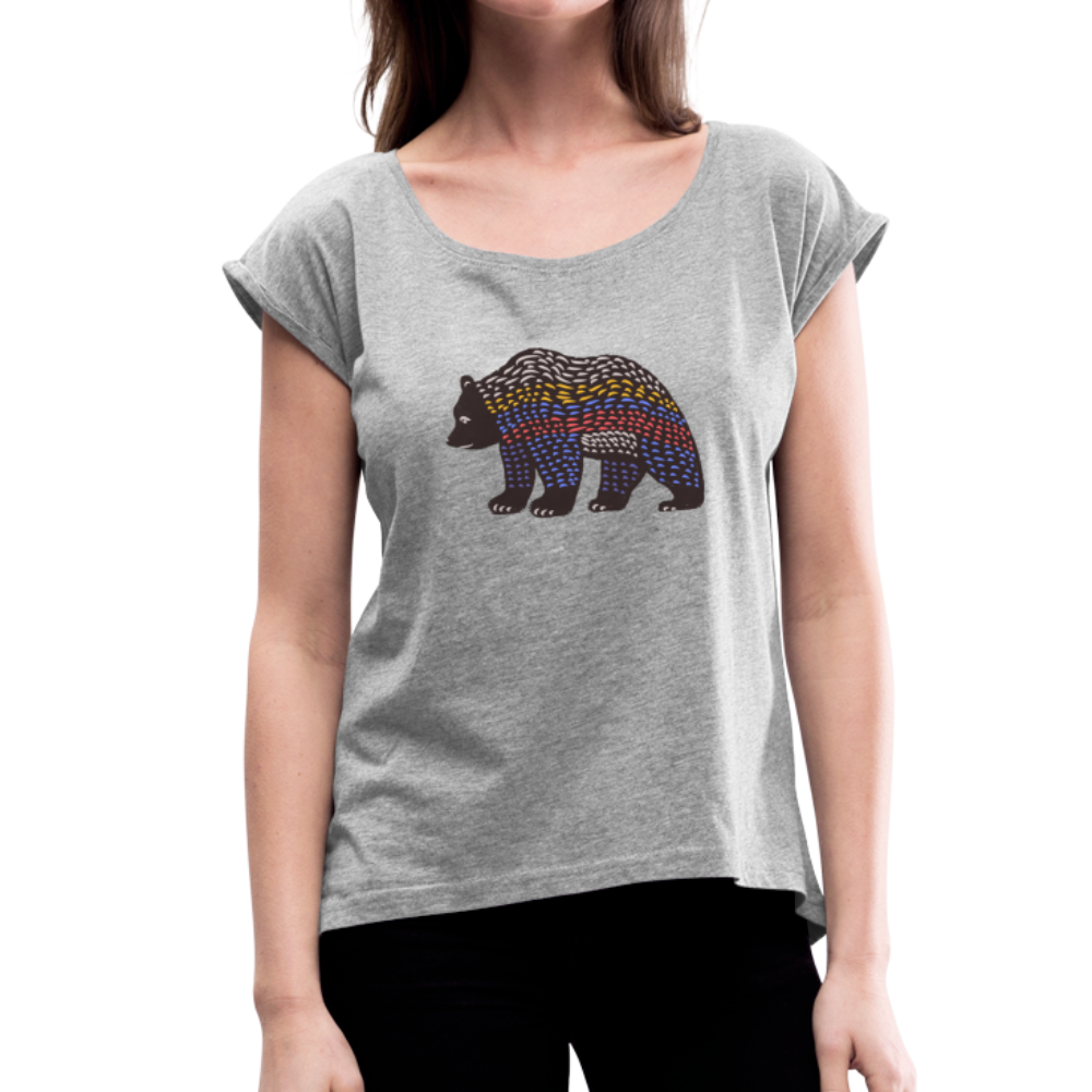 Frauen T-Shirt mit gerollten Ärmeln - "Bunter Grizzly" - Hinter dem Mond
