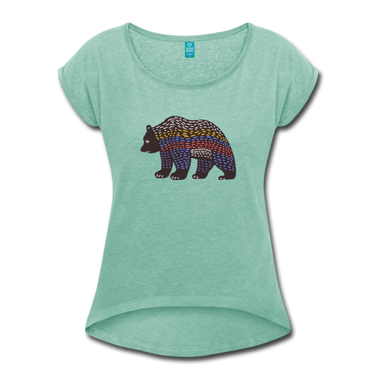 Frauen T-Shirt mit gerollten Ärmeln - "Bunter Grizzly" - Hinter dem Mond