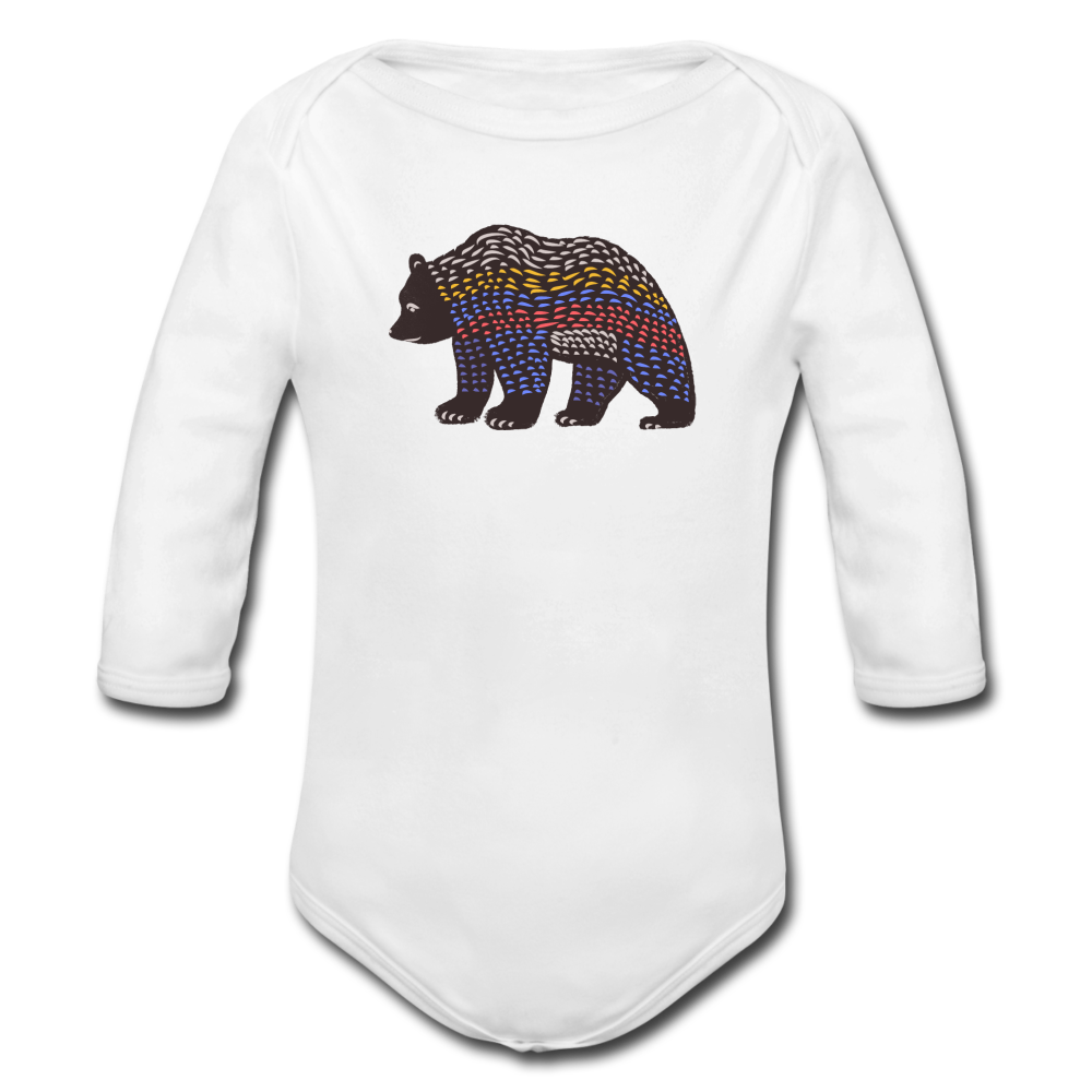 Baby Bio-Langarm-Body - "Bunter Grizzly" - Hinter dem Mond