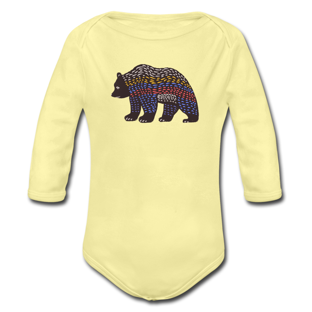 Baby Bio-Langarm-Body - "Bunter Grizzly" - Hinter dem Mond
