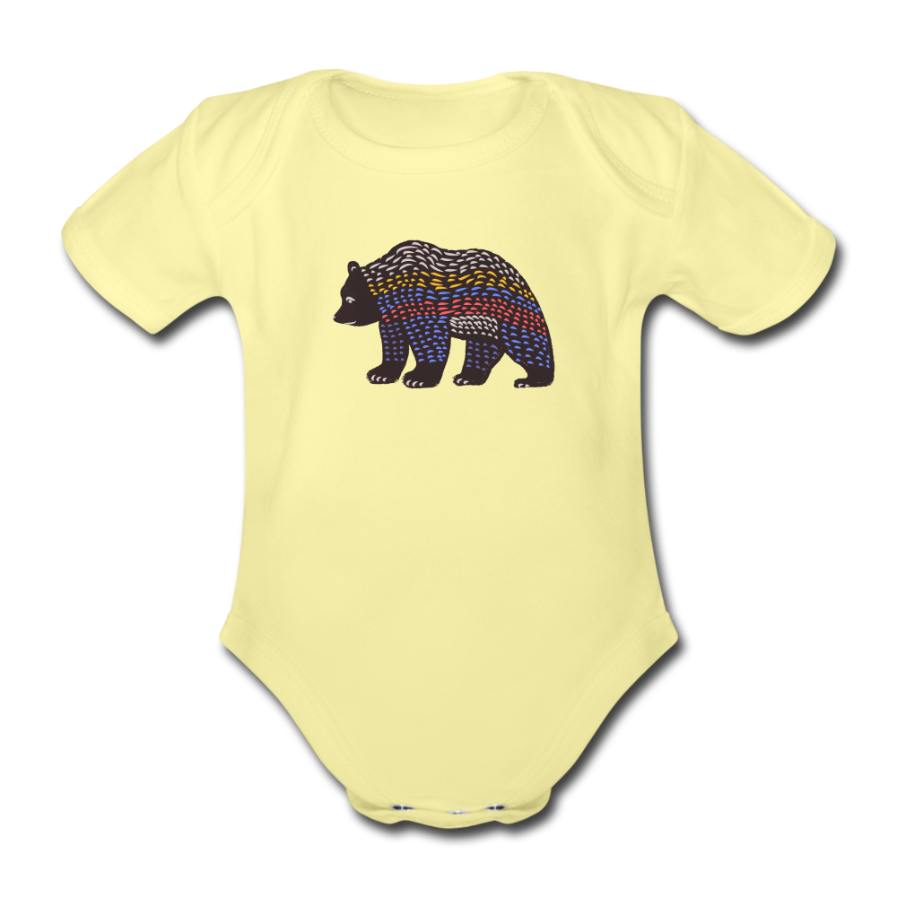 Baby Bio-Kurzarm-Body - "Bunter Grizzly" - Hinter dem Mond