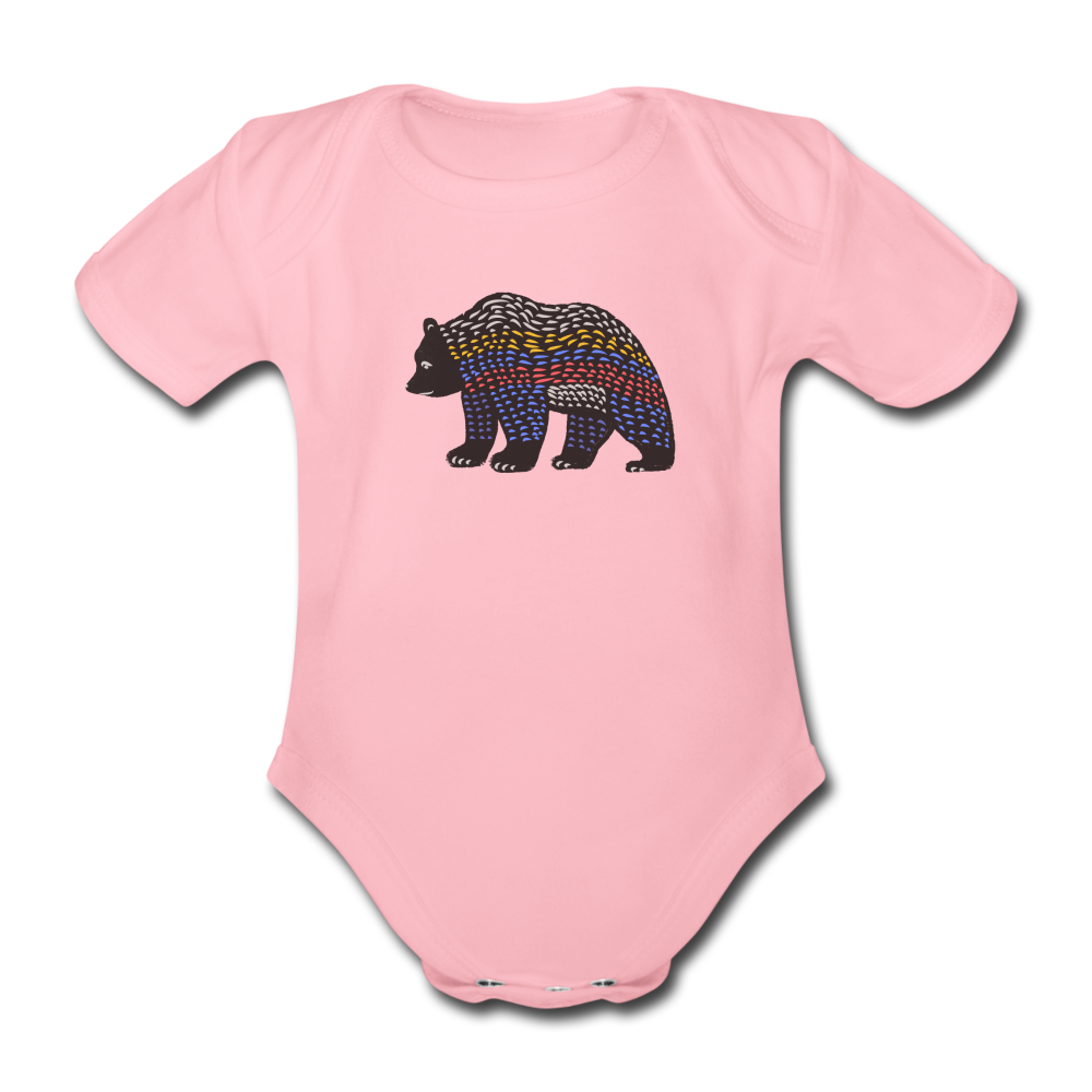 Baby Bio-Kurzarm-Body - "Bunter Grizzly" - Hinter dem Mond