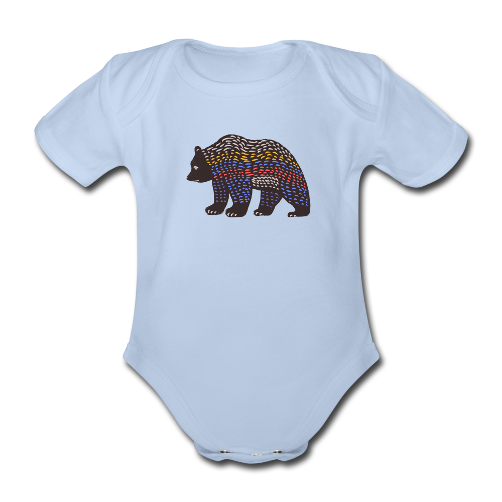 Baby Bio-Kurzarm-Body - "Bunter Grizzly" - Hinter dem Mond