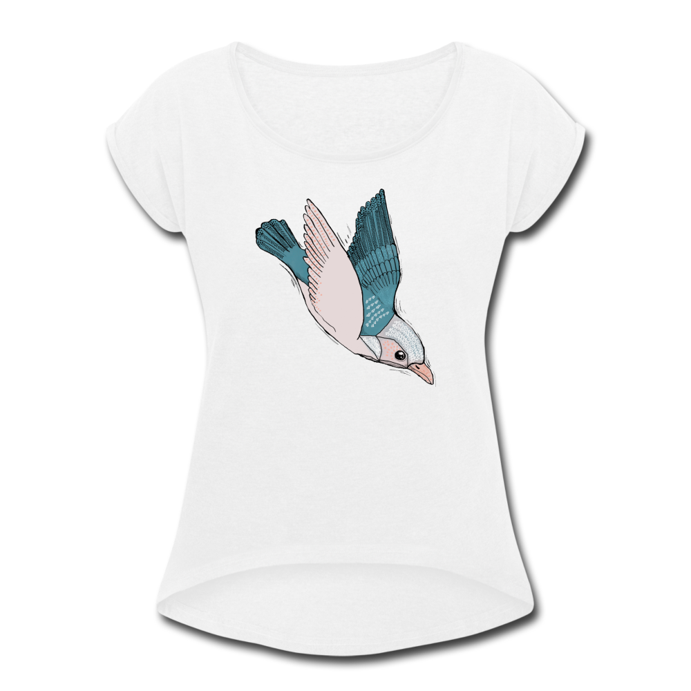 Frauen T-Shirt mit gerollten Ärmeln - "Vogel im Sturzflug" - Hinter dem Mond