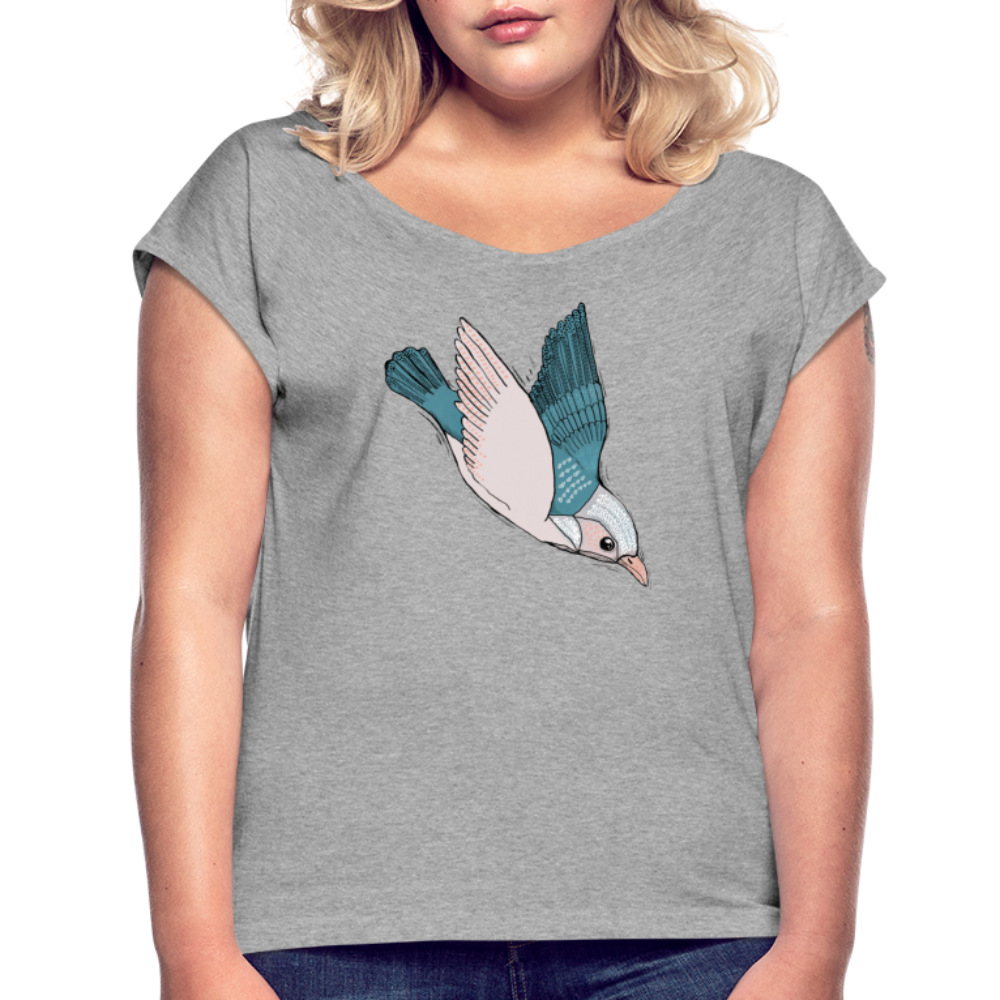 Frauen T-Shirt mit gerollten Ärmeln - "Vogel im Sturzflug" - Hinter dem Mond