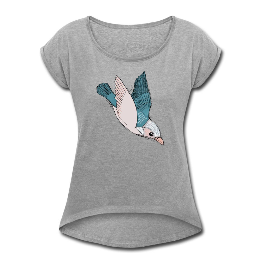 Frauen T-Shirt mit gerollten Ärmeln - "Vogel im Sturzflug" - Hinter dem Mond