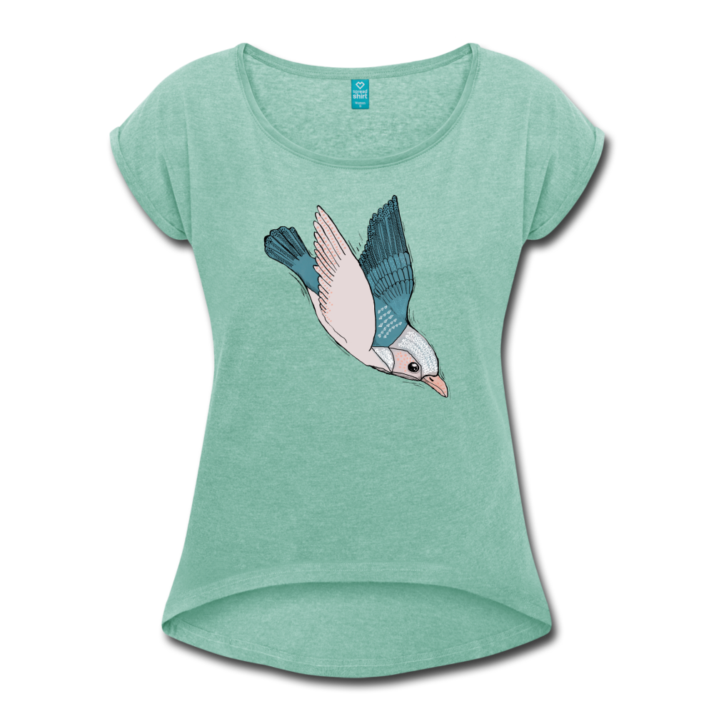 Frauen T-Shirt mit gerollten Ärmeln - "Vogel im Sturzflug" - Hinter dem Mond