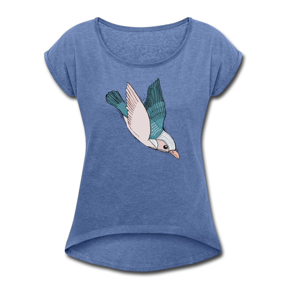 Frauen T-Shirt mit gerollten Ärmeln - "Vogel im Sturzflug" - Hinter dem Mond